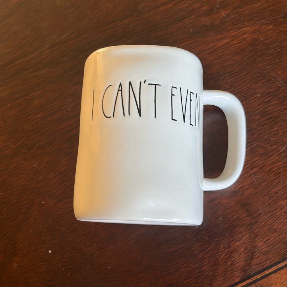Rae Dunn Ceramic Mug with Black Text “I Can’t Even”
